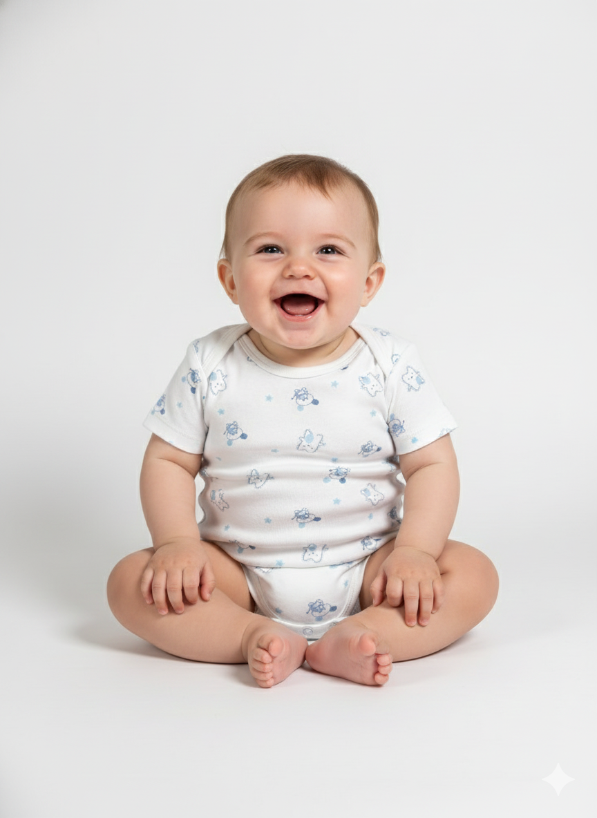 100% Egyptian Cotton Baby Half-Sleeve Bodysuits - Multipack