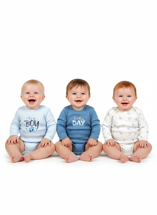 100% Cotton Baby Full-Sleeve Bodysuits - Pack of 3