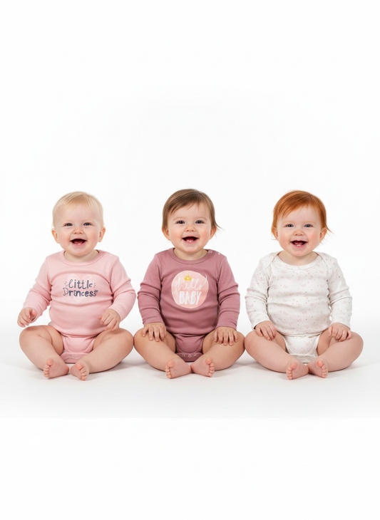 100% Cotton Baby Full-Sleeve Bodysuits - Pack of 3
