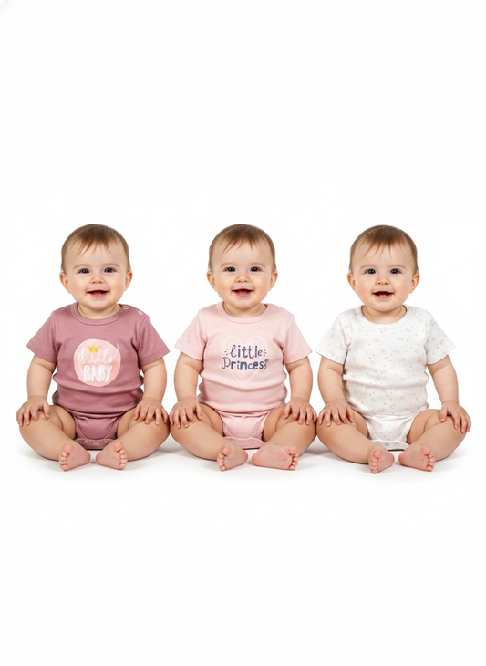 100% Egyptian Cotton Baby Half-Sleeve Bodysuits - Multipack