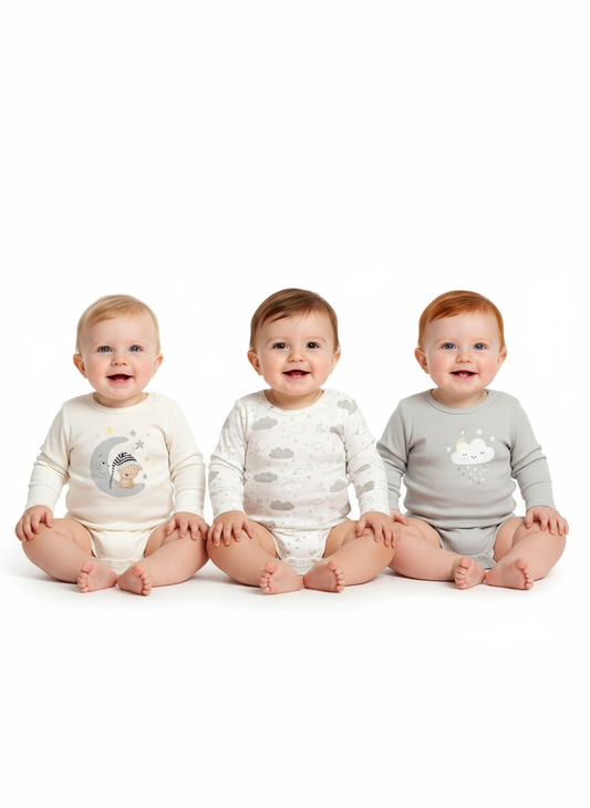 100% Cotton Baby Full-Sleeve Bodysuits - Pack of 3