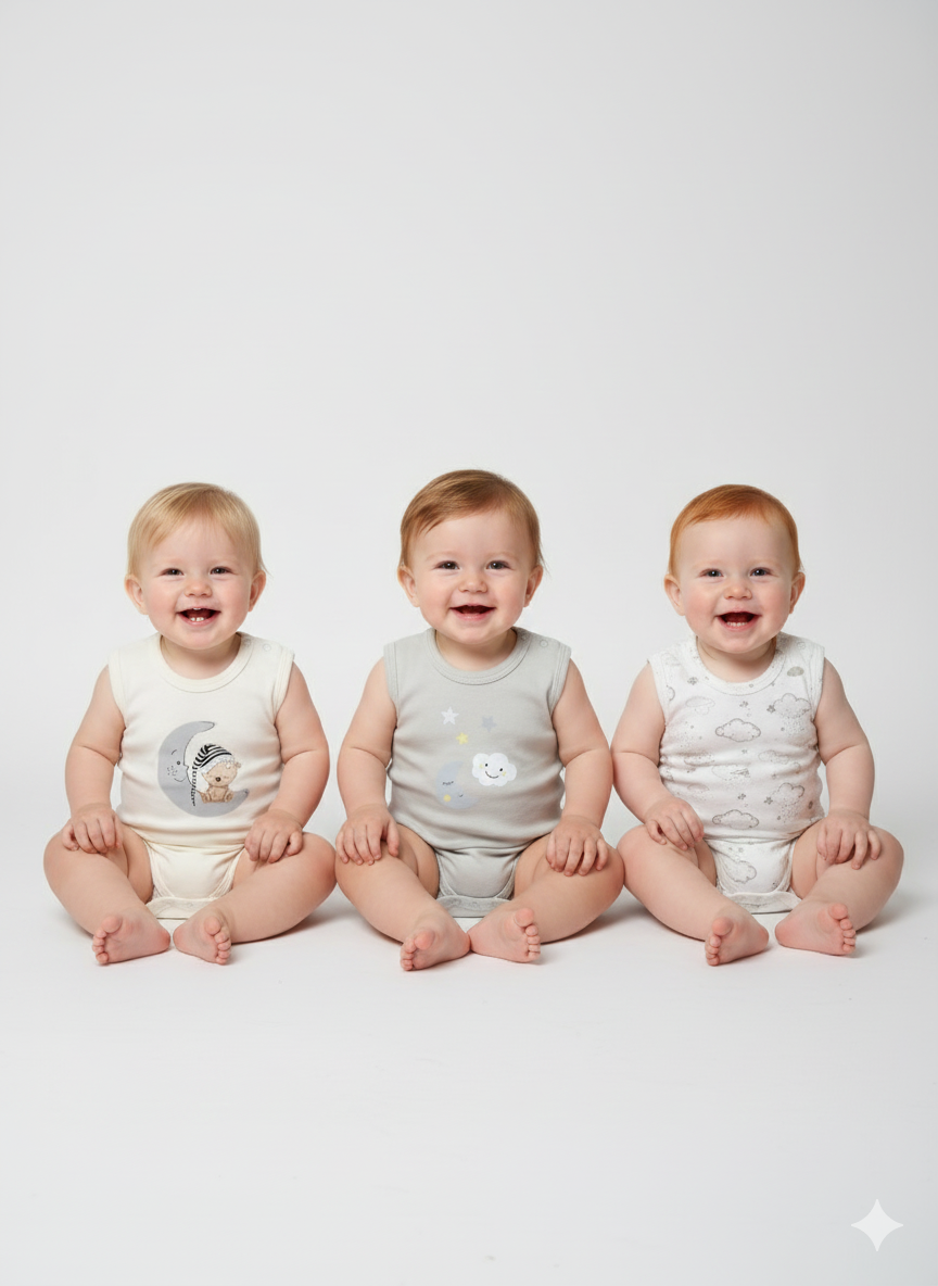 100% Egyptian Cotton Baby Sleeveless Bodysuits - Multipack