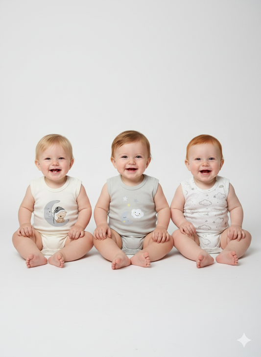 100% Egyptian Cotton Baby Sleeveless Bodysuits - Multipack