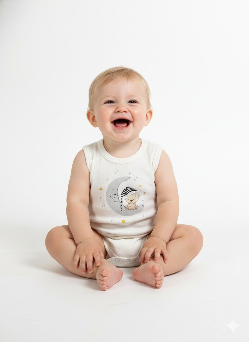 100% Egyptian Cotton Baby Sleeveless Bodysuits - Multipack