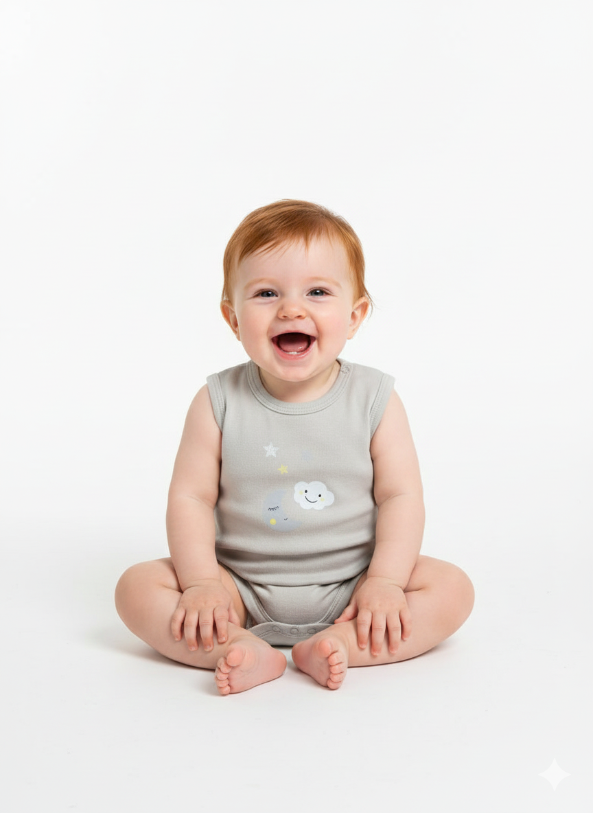 100% Egyptian Cotton Baby Sleeveless Bodysuits - Multipack