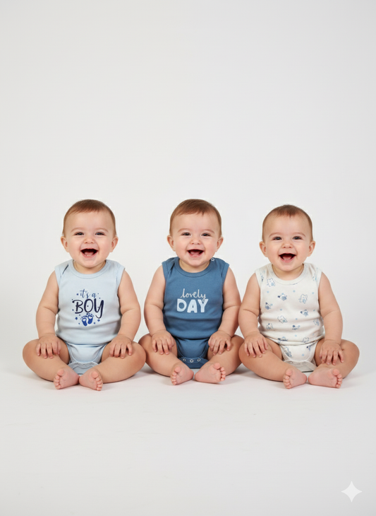 100% Egyptian Cotton Baby Sleeveless Bodysuits - Multipack
